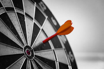 Bullseye is a target of business. Dart is an opportunity and Dartboard is the target and goal. So both of that represent a challenge in business marketing as concept.	
