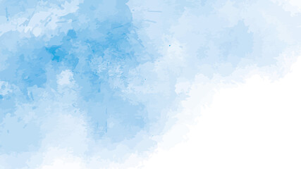 Blue color aquarelle wet hand drawn vector grunge background for banner, card. Watercolor bright abstract cold paint wash paper texture art splash canvas for wallpaper, cover, design