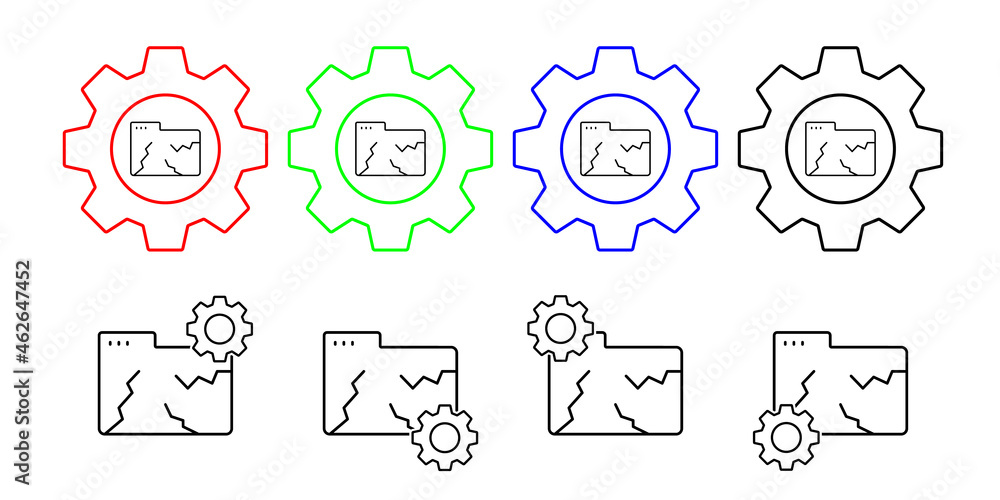 Poster folder damage vector icon in gear set illustration for ui and ux, website or mobile application