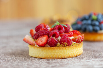 Cake with berries, delicious tartlet. High quality photo