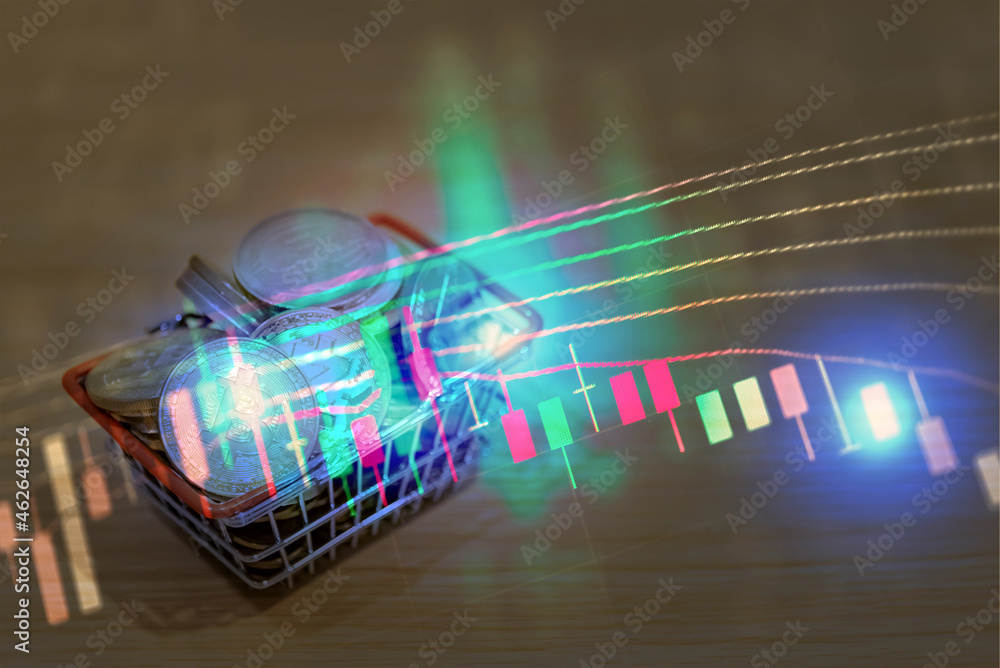 Poster fundamental and technical analysis for professional technical trading as concept. digital graph of f