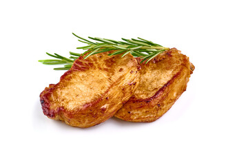 Grilled barbecue steak, isolated on white background.