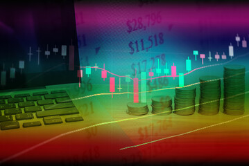 Candlestick chart in financial stock market on digital number background. Forex trading graphic design and Stock market trading trend as concept.