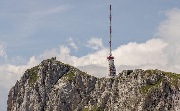 Lightning rod with mountains in the foreground