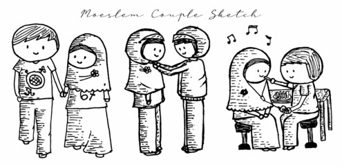 hand drawn sketch of a moeslim islam couple