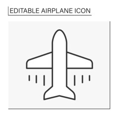  Transport line icon. Plane fly up in the sky. Fast passenger transportation. Airplane concept. Isolated vector illustration. Editable stroke