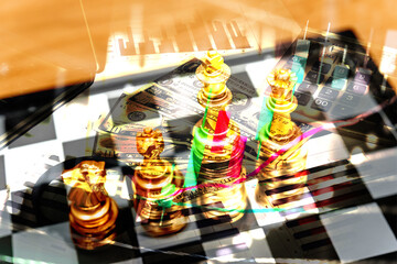 Chess board game to represent the business strategy with competition in the world market. and find out the best solution to meet target objective and goal. Sign and symbol of challenging as concept.