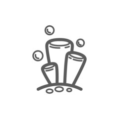 Vector linear underwater coral. Isolated contour pictogram with a polyp on a white background. Outline sign for web