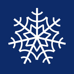 White snowflake on a dark blue background. Decor for Christmas and New Year design of cards, banners, websites, icons. Simple vector linear illustration.