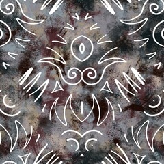 Seamless neutral and white grungy classic abstract surface pattern design for print. High quality illustration. Monochrome earth colored design with white pattern design overlay. Repeat graphic swatch