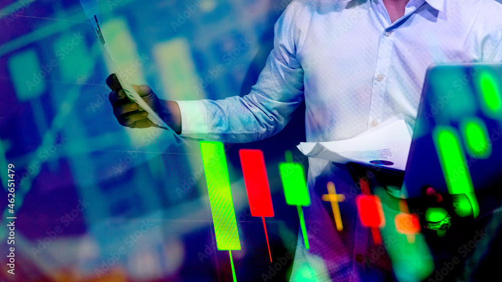 Aufkleber fundamental and technical analysis for professional technical trading as concept. digital graph of f