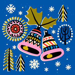 Vector illustration of Christmas bells. Vector Christmas greeting card. For Christmas decoration, posters, banners, sales