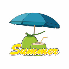 Summer text with coconut cut open vector graphics
