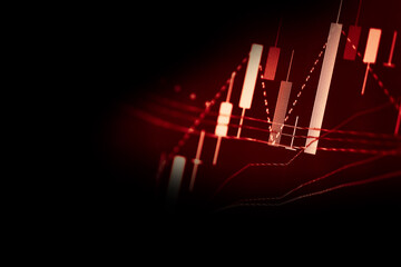 Candlestick chart in financial stock market on digital number background. Forex trading graphic design and Stock market trading trend as concept.
