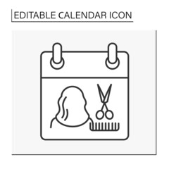  Reminder line icon. Appointment at beauty salon. Hairstyle. Cosmetology procedures. Calendar concept. Isolated vector illustration. Editable stroke