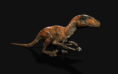 3d Illustration pose of deinonychus antirrhopus the most iconic and representative dinosaurs on dark background with clipping path. dinosaurs concept.