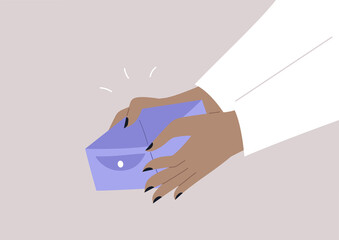 Hands opening an empty wallet, financial troubles, no cash