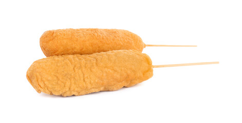 Delicious deep fried corn dogs isolated on white