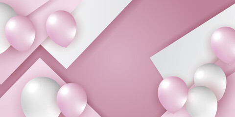 Rose pink white balloons, confetti concept design template holiday Happy Day, background Celebration Vector illustration.