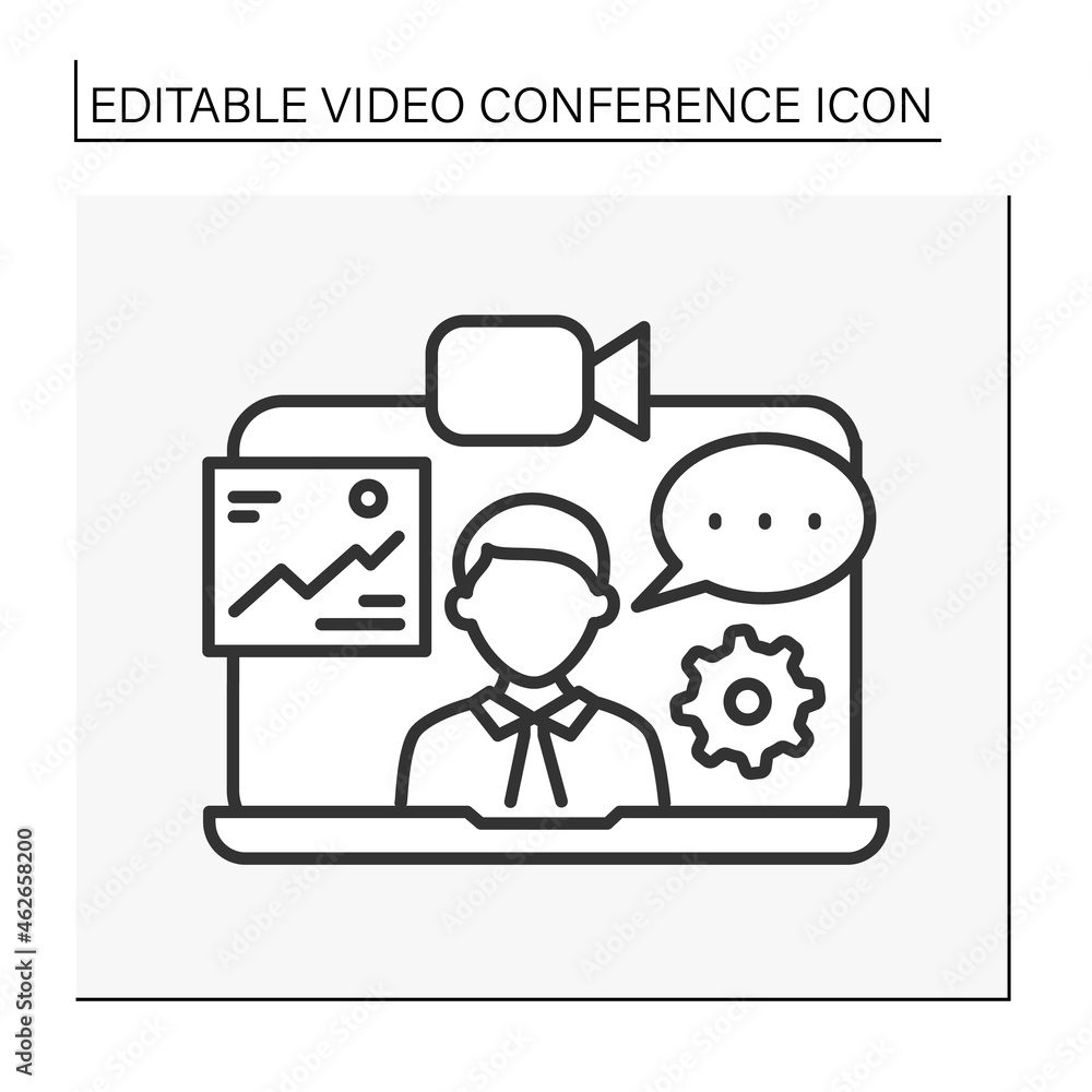 Poster online interview line icon. job presentation on computer. video conference concept. isolated vector 