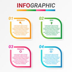 Infographic business model concept with 4 consecutive steps. four colorful graphic elements. Timeline design for brochures, presentations. Infographic design layout.