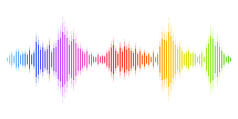 Vibrant rainbow colorful vector sound waves flow isolated on white background for music or presentation background. Spectral color music frequency.