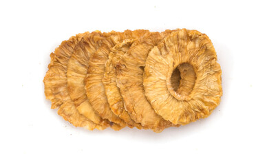 dried pineapple rings on white background