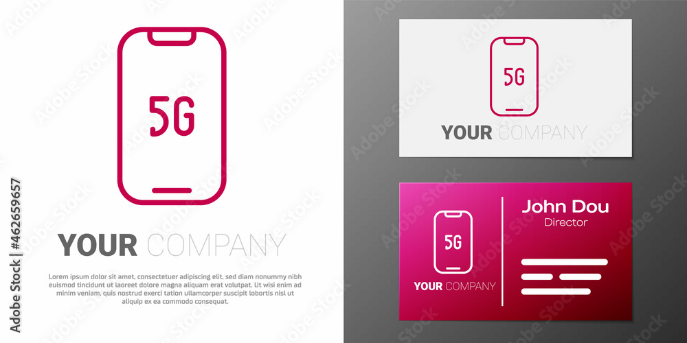 Poster Logotype line Mobile with 5G new wireless internet wifi icon isolated on white background. Global network high speed connection data rate technology. Logo design template element. Vector