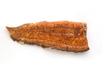 eel in tireyakki sauce on a white plate