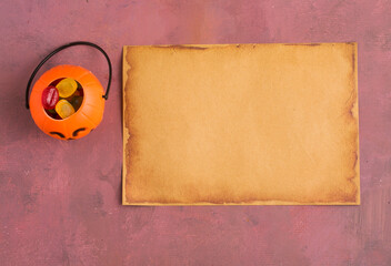 bowler hat with sweets with sheet for text