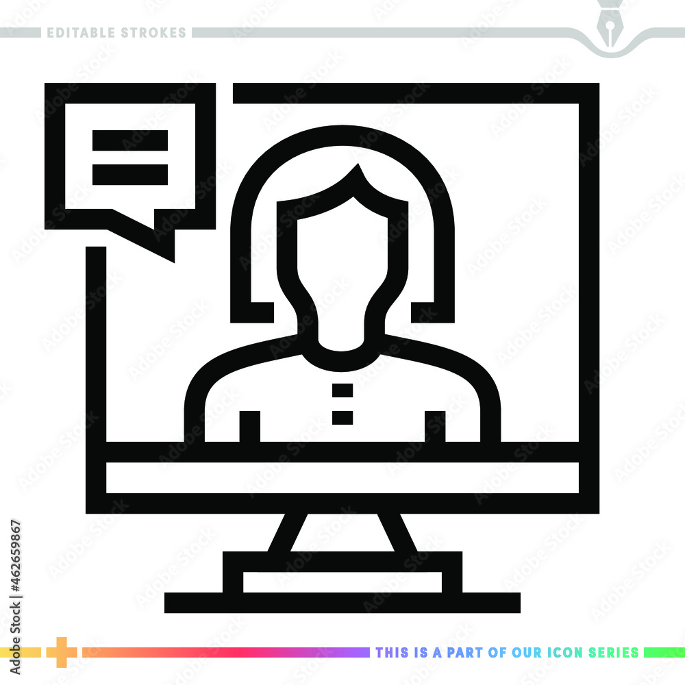 Poster editable line icon of online interview as a customizable black stroke eps vector graphic.