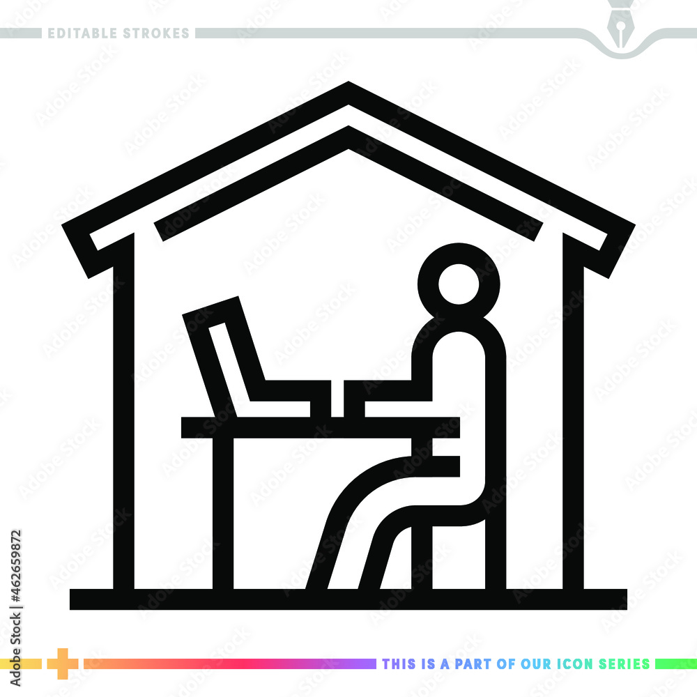 Poster editable line icon of remote work as a customizable black stroke eps vector graphic.