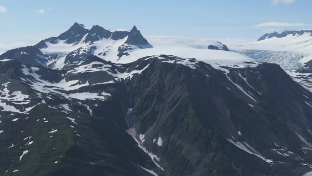 Aerial of glaciers and mountains in Kenai Fjords National Park, Alaska
