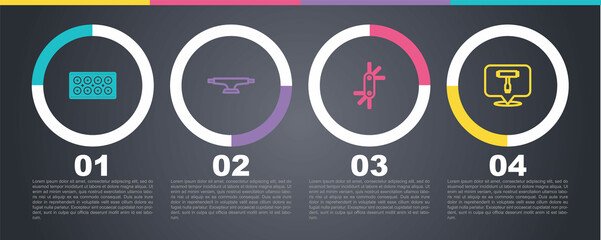 Set line Skateboard wheel, , Tool allen keys and tool. Business infographic template. Vector