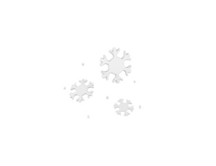 3d white snowflakes different size isolated white background.