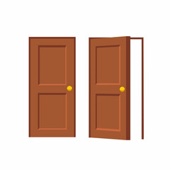 Open and closed doors isolated on white background. Vector stock