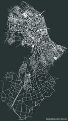 Detailed negative navigation urban street roads map on dark gray background of the quarter Bonn district of the German capital city of Bonn, Germany