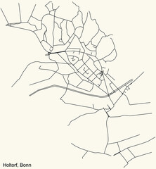 Detailed navigation urban street roads map on vintage beige background of the quarter Holtorf sub-district of the German capital city of Bonn, Germany