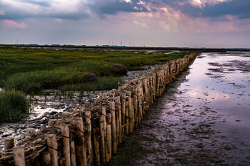 Wadden Sea in the evening with Lahnung