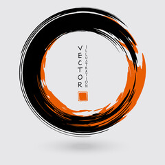 Black and orange ink round stroke on white background.