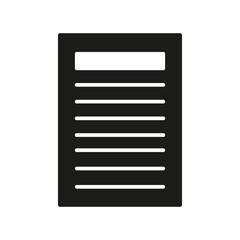 isolated document icon on white background, black fill, vector illustration