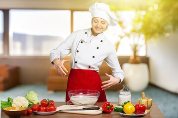 Woman learning to make a salad and healthy food, stay at home concept