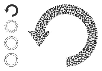 Rounded dot combination rotate down. Vector collage is based on rotate down icon, and organized of scattered spheric items. Vector icon of rotate down constructed of scattered spheric elements.