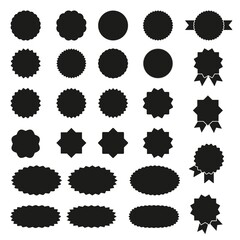 A collection of black labels. A sticker with a sale or discount. The price tag of the special offer. A supermarket advertising icon. Vector icon of the sun's rays.