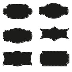 A set of black blank frames with lines for writing text, isolated on a white background, vector illustration, sticker template