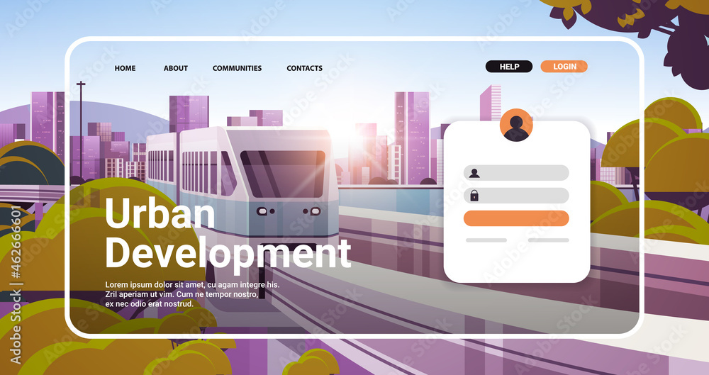 Poster urban development website landing page template cityscape background horizontal copy space