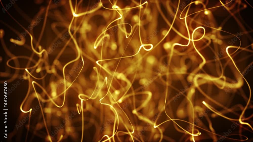 Poster abstract gold strings waving fx background loop/ 4k animation of an abstract technology visual fx ba