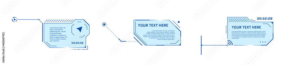 Poster hud futuristic style callout titles on white background. infographic call arrow box bars and modern 