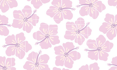Vector illustration of tropical hibiscus blossoms in a seamless, repeating pattern. Vector patterns are great for backgrounds, wrapping paper, and surface designs.