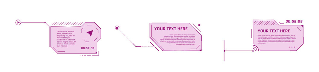 HUD futuristic style callout titles on white background. Infographic call arrow box bars and modern digital info pink frame layout templates. Interface UI and GUI presentation element set. Vector eps